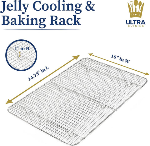 Image of Ultra Cuisine Stainless Steel Baking Rack - 10X14.75 Inch Jelly Roll Pan Rack - Grill Rack - Baking Sheet - Oven Safe - Dishwasher Safe - Heavy Duty Wire Cooling Rack for Cooking Baking and Roasting