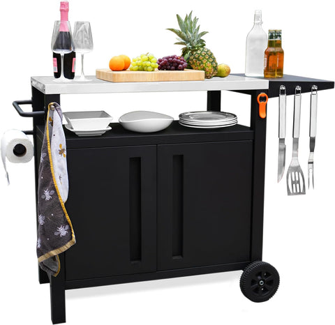 Image of XL Grill Cart Outdoor with Storage with Wheels - Modular Grill Table of outside BBQ, Blackstone Griddle 17" 22", Bar Patio Cabinet Kitchen Island Prep Stand
