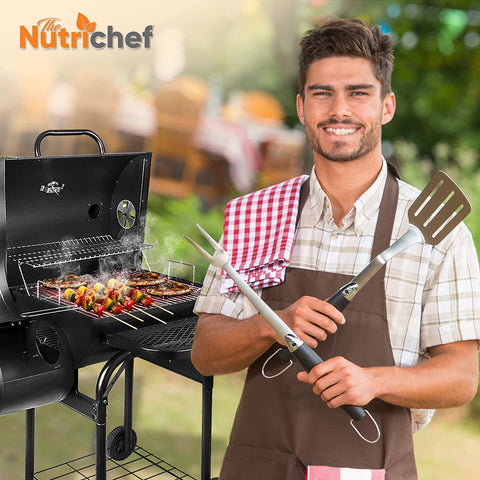 Image of kitchen Charcoal Grill Offset Smoker with Cover, Portable Stainless Steel Grill, Outdoor Camping BBQ and Barrel Smoker (Black)