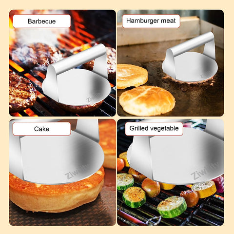 Image of Stainless Steel Burger Press, Heavy-Duty Bacon Grill Burger Smasher with Silicone Brush, Non Stick Grill Press for BBQ Flat Top Griddle Cooking, Hamburger Patty Maker, Rust-Free and Easy to Clean