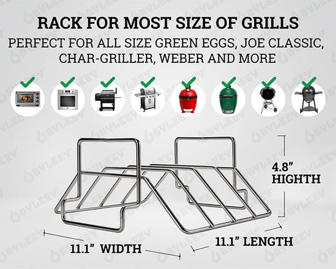 Image of Replacement Rib and Roasting Rack for Big Green Egg, Turkey Roaster Rack - Stainless Steel Rib Racks for Grilling and Smoking, Holds up to 4 Racks of Ribs, BBQ, Smoker, Kamado Grill Accessories, Small