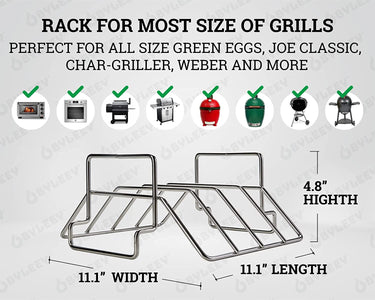 Replacement Rib and Roasting Rack for Big Green Egg, Turkey Roaster Rack - Stainless Steel Rib Racks for Grilling and Smoking, Holds up to 4 Racks of Ribs, BBQ, Smoker, Kamado Grill Accessories, Small