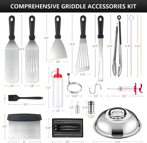 Image of 138PCS Griddle Accessories Kit,Grill Accessories for Blackstone Flat Top Set and Camp Chef,Grill Spatula,Scraper,Griddle Cleaning Kit Carry Bag for Hibachi Grill, Men Outdoor BBQ with Meat Injector