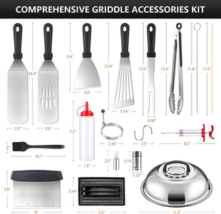 138PCS Griddle Accessories Kit,Grill Accessories for Blackstone Flat Top Set and Camp Chef,Grill Spatula,Scraper,Griddle Cleaning Kit Carry Bag for Hibachi Grill, Men Outdoor BBQ with Meat Injector