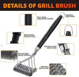 Grill Brush for Outdoor Grill, Bristle Free & Wire Combined BBQ Brush for Grill Cleaning Including Grill Scraper, Safe 17" Stainless Steel BBQ Accessories Grill Cleaner Brush, Awesome Gifts for Men