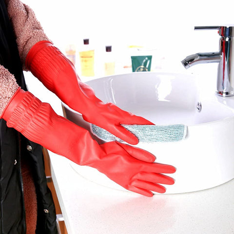 Image of Rubber Cleaning Gloves Kitchen Dishwashing Glove 3-Pairs,Waterproof Reuseable.(Medium)
