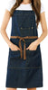 Blue Adjustable Denim Jean Kitchen Apron with 5 Pockets for Women Men Optimized Upgrade(Denim)