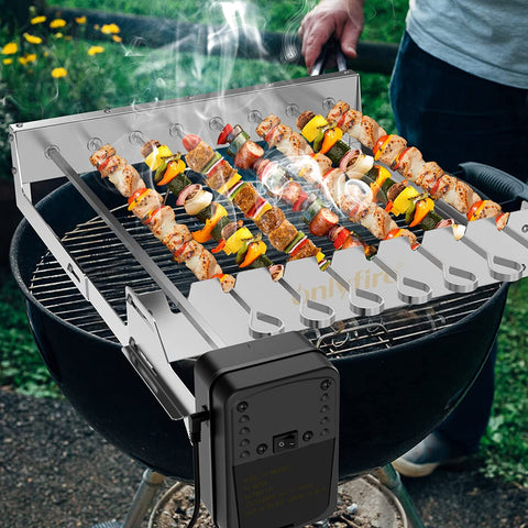 Image of Only Fire Stainless Steel Electric Skewer Turner, Rotated Grilling Rack Shish Kabob Set with 7 Skewers and Dual-Purpose Rotisserie Motor