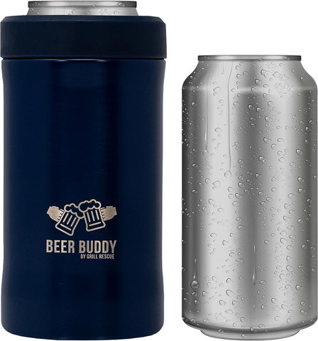 Image of Grill Rescue Insulated Drink Buddy Can Holder – Vacuum-Sealed Stainless Steel – Beer Bottle Insulator for Cold Beverages – Thermos Cooler Suited for Any Size Drink - One Size Fits All (Matte Blue)