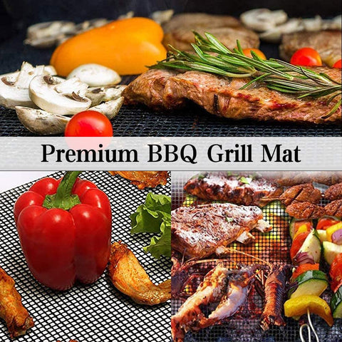 Image of Grill Mesh Mat - Set of 5 Non Stick BBQ Grill Mats, Heavy Duty, Reusable Grilling Mats, Easy to Clean - Works on Gas, Charcoal, Pellet Grill - 15.75 X 13 In, Black