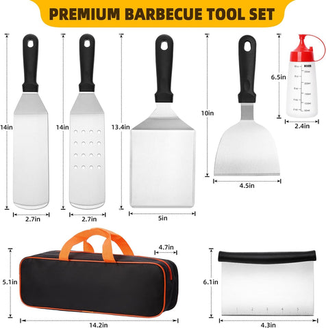 Image of AIKWI 8PCS Griddle Accessories Tool Kit, Flat Top Grill Spatula Set for Blackstone and Camp Chef, Included Turner, Scraper, Chopper, Bottles, Carry Bag, Perfect for Outdoor BBQ, Indoor Cooking