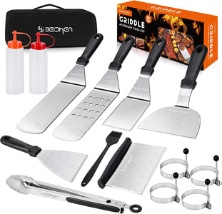 Griddle Accessories Kit, 14 Pcs Stainless Steel Griddle Grill Tools Set Blackstone and Camp Chef, Professional Grill Spatula Set for Men Women Outdoor BBQ and Camping