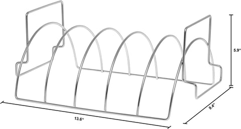 Image of Large 5 Slot Stainless Steel Rib Rack 13.6L X 9.4W X 5.9H Size and 2In1 Design Will Hold Full Rack of Ribs or Chicken. Our Stand Fits Most Grills, Bbqs, Smokers or Ovens Larger than 16" in Diameter