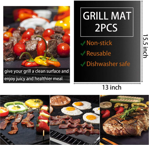 Image of 30Pcs Stainless Steel Grill Tool Set, Heavy Duty BBQ Grilling Accessories for Men Women, Non-Slip Grill Utensils Kit with Thermometer Mats in Aluminum Case for Outdoor, Camping Silver