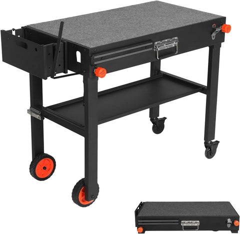 Image of Outdoor Portable Grill Table Stand - Folding Prep Stand for 17" or 22" Blackstone Griddle, Large Space Blackstone Table with Wheels, Pizza Oven Cart for Ninja, Patio Grilling Backyard BBQ Grill Cart.