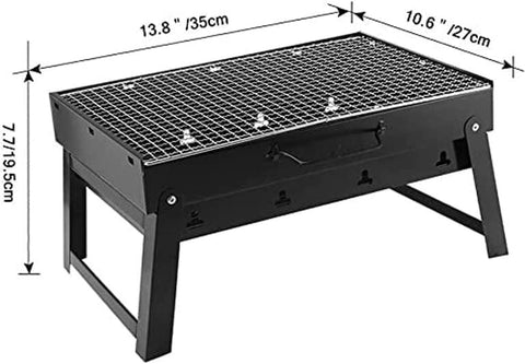 Image of Charcoal Grill BBQ Folding Portable Stainless Steel Barbecue Grill, Barbecue Desk Tabletop Outdoor Stainless Steel Smoker BBQ for Outdoor Cooking Camping Picnics Beach(13.8" X 10.6" X 7.7")