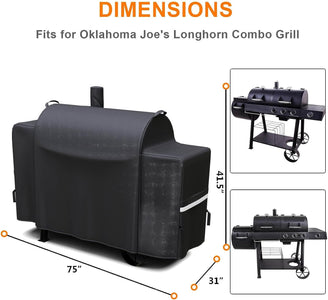 Grill Cover for Oklahoma Joe'S Longhorn Combo Grill, Anti-Fade Waterproof BBQ Cover for Oklahoma Joe'S Charcoal/Lp Gas/Smoker Combo, Fabric Handle for Easy Put on and Take Off, 600D Polyester