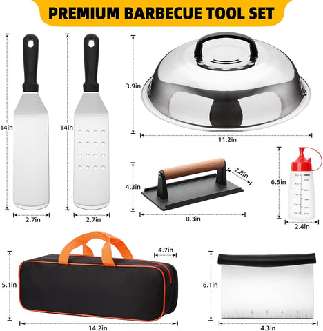 Image of 8PCS Blackstone Griddle Accessories Tool Kit, AIKWI Flat Top Grill Professional Grade Set, Included Cheese Melting Dome, Burger Press, Chopper, Bottles & Carry Bag, Perfect for Outdoor, Indoor, BBQ