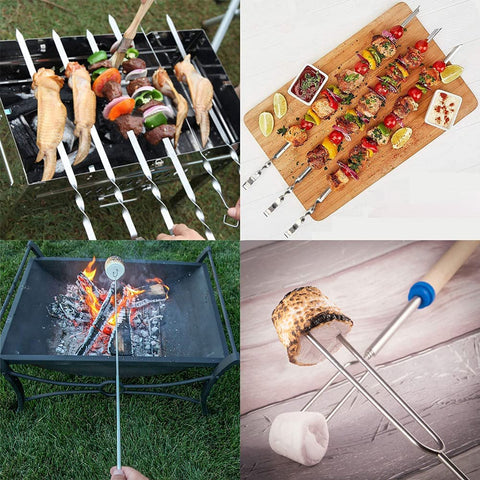 Image of 8Pack Marshmallow Roasting Sticks Extendable 32Inch Long Metal Barbecue Skewers for Grilling Set,Telescoping Smores BBQ Forks, Fire Pit Sticks for Hot Dogs,Camping,Bonfire