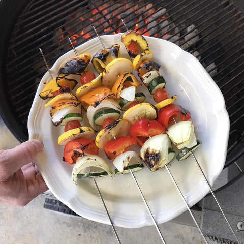 Image of Grillers Choice Kabob Skewers, Set of 14, 15" Shish Kabob Skewers for Grilling. Made with Type 410 Stainless Steel, the Highest Grade of Stainless Steel. Strong Metal Skewers.