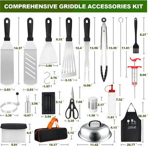 Griddle Accessories Kit,  38 PCS Flat Top Grill Accessories for Blackstone and Camp Chef, Griddle Tools with Spatula, Melting Dome, Scraper, Tongs, Carry Bag for Outdoor Grilling BBQ Teppanyaki