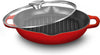 Red Enameled Deep round Grill Cast Iron Griddle Pan with Glass Lid 10 Inch Non-Stick round Frying Pan Cast Iron Skillet with Double Loop Handles, Safe for Oven, Induction, All Cooking Tops