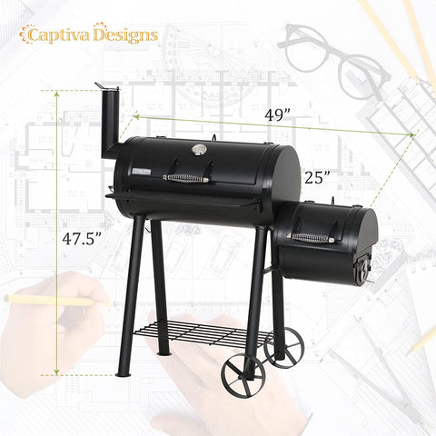 Image of Captiva Designs Charcoal Grill with Offset Smoker, All Metal Steel Made Outdoor Smoker, 512 Sq.In Cooking Area, Best Combo for Outdoor Garden Patio and Backyard Cooking