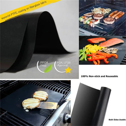 Image of 1/3Pc Non-Stick BBQ Grill Mat 40*33Cm Baking Mat Cooking Grilling Sheet Heat Resistance Easily Cleaned Kitchen for Party