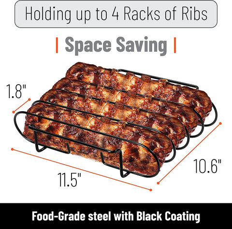 Image of UNCO- Stainless Steel Rib Rack, Holds up to 4 Full Racks of Ribs for Smoking, Smoker Rack for Grilling, Nonstick BBQ Rib Rack Stand Holder