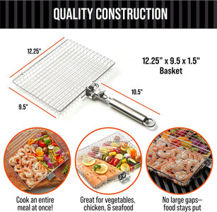 Braize Grill Basket with REMOVABLE HANDLE, Fish Grill Basket - Accessories for Outdoor Grill, Cooking Accessories, Bbq Grill. Grilling Grilling Set Camping Gear Accessories.