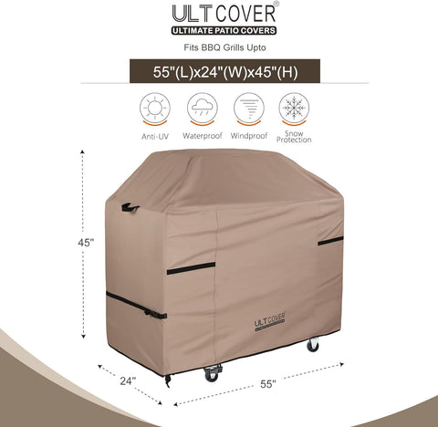 Image of ULTCOVER Gas Grill Cover 55 Inch for 3-5 Burner Propane Barbecue Grills Waterproof BBQ Cover Fits Most Grills Weber Nexgrill Char-Broil Brinkmann