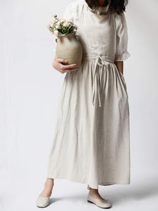 Pleated Cotton Long Apron X Back Kitchen Garden Florist Work Clothes Bib Dress