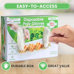 1200Pcs Plastic Gloves | BPA & Latex Free | Perfect Food Handling Gloves | Food Safe Disposable Gloves for Cooking | Bulk Food Safe Gloves | One Size Great Fit