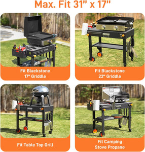 Portable Outdoor Grill Table, Folding Grill Cart Solid and Sturdy, Blackstone Griddle Stand Large Space, Blackstone Table with Paper Towel Holder, Grill Stand for Blackstone Griddle, Ninia Grill Etc.