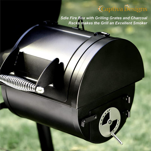 Image of Captiva Designs Charcoal Grill with Offset Smoker, All Metal Steel Made Outdoor Smoker, 512 Sq.In Cooking Area, Best Combo for Outdoor Garden Patio and Backyard Cooking