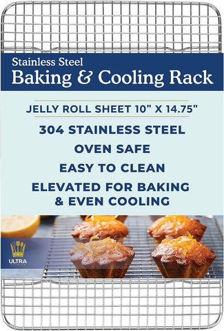 Image of Ultra Cuisine Stainless Steel Baking Rack - 10X14.75 Inch Jelly Roll Pan Rack - Grill Rack - Baking Sheet - Oven Safe - Dishwasher Safe - Heavy Duty Wire Cooling Rack for Cooking Baking and Roasting