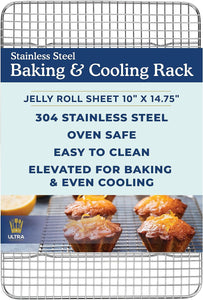 Ultra Cuisine Stainless Steel Baking Rack - 10X14.75 Inch Jelly Roll Pan Rack - Grill Rack - Baking Sheet - Oven Safe - Dishwasher Safe - Heavy Duty Wire Cooling Rack for Cooking Baking and Roasting