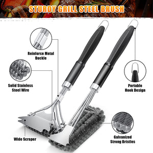 2Pcs Grill Brush for Outdoor Grill, Stainless Grill Cleaner Brush and Scraper, 17" BBQ Brush for Grill Cleaning & Grill Brush Bristle Free, BBQ Grill Accessories Gift for Men