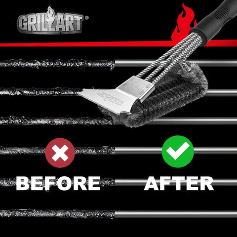 Image of Grill Brush and Scraper, Extra Strong BBQ Cleaner Accessories, Safe Wire Bristles 18" Barbecue Triple Scrubbers Cleaning Brush for Gas/Charcoal Grilling Grates, Wizard Tool BR-8115
