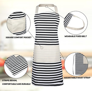 Kitchen Apron Women, Apron with Pockets,Striped Apron, Cooking Aprons for Women, Kitchen Bib Apron for Baking