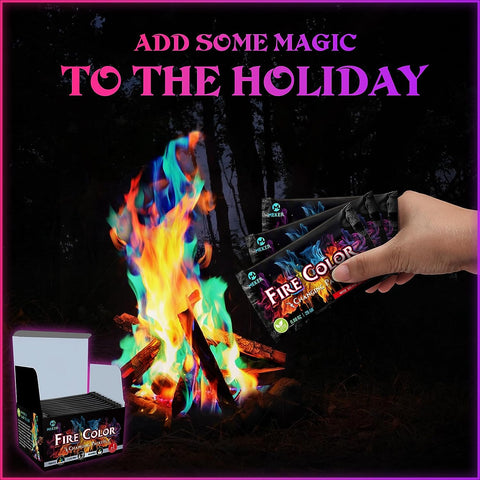 Image of MEKER Fire Color Changing Packets - Fire Pit, Campfires, Outdoor Fireplaces, Bonfire - Magic Colorful Changing Fire - Perfect Fire Camping Accessories for Kids & Adults (12 Pack)