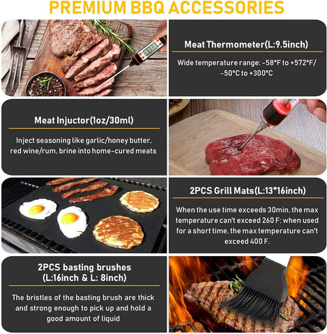 Image of 34Pcs Grill Accessories Grilling Gifts for Men, 16 Inches Heavy Duty BBQ Accessories, Stainless Steel Grill Tools with Thermometer, Grill Mats for Backyard, BBQ Gifts Set for Men Women