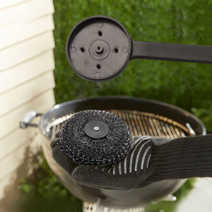 18" Long Handle Grill Brush with Replaceable Head - Safe Bristle Free Stainless Steel BBQ Cleaner with Heavy Duty Scrubber Pad, Grill Accessories Steel Wool Scrubbers for Porcelain Gas Charcoal Grill