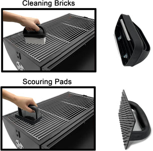 Grill Brush Bristle Free - Safe BBQ Griddle Brush with Scraper - plus Grill Cleaning Kit - 5 Scouring Pads, 2 Cleaning Bricks, and 2 Handles - Grill Accessories Cleaner Tool