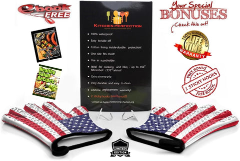 Image of KITCHEN PERFECTION Silicone Smoker Oven Gloves -Extreme Heat Resistant BBQ Gloves -Handle Hot Food Right on Your Smoker Grill Fryer Pit|Waterproof Oven Mitts Grill Gloves |Superior Value Set+3 Bonuses