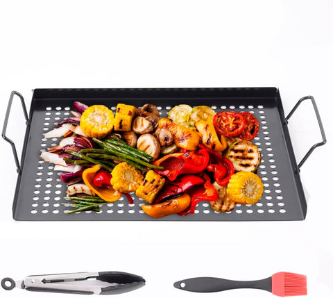 Image of Companion Grilling Baskets for Outdoor Grill,Nonstick Grill Topper with Holes - Grill Pans Perfect for Grill Vegetables,Fish,Meat,Shrimp,Bbq Grill Tray Suitable for All Types of Grill, 17"X11.4" (L)