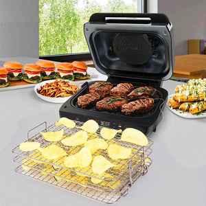 Air Fryer Rack for Ninja Foodi Grill XL FG551/IG601/IG651, Multi-Layer Dehydrator Rack Air Fryer Accessories (Included Heat and Slip Resistant Silicone Mini Potholders Mitts and Kitchen Tongs)