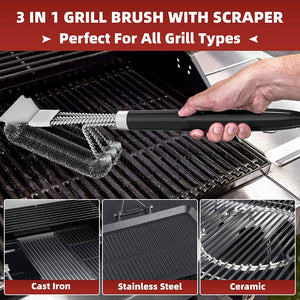 Grill Brush for Outdoor Grill, BBQ Brush for Grill Cleaning, 18" Grill Cleaner Brush and Scraper for Gas/Porcelain/Charbroil Grates, Smoker Grill Accessories Tool- Gifts for Men Dad Boyfriend
