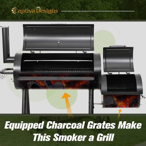 Image of Captiva Designs Heavy Duty Outdoor Smoker,Extra Large Cooking Area(941 Sq.In. in Total) Offset Smoker, Best Charcoal Smoker and Grill Combo for Outdoor Garden Patio and Backyard Cooking