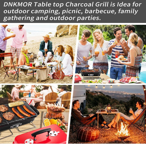 Image of Portable Charcoal Grill, Tabletop Outdoor Barbecue Smoker, Small BBQ Grill for Outdoor Cooking Backyard Camping Picnics Beach by DNKMOR BLACK